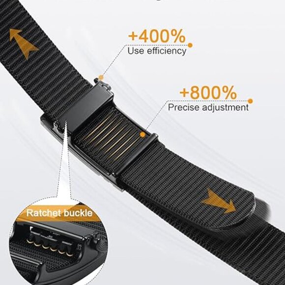 Ratchet Golf Belt for Men, Nylon Web Tactical Belt with Automatic Slide Buckle - Picture 2 of 5
